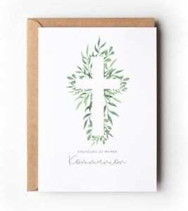 10 Invitation Cards Communion Eucalyptus with Envelopes, Boho Invitations First Communion Floral to Fill in, Invitation Modern Holy Communion Boys Girls (Invitation Communion Eucalyptus)