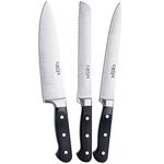 Cartini Chef Knife + Bread Knife + Carving Knife Professional,SS 420,Black