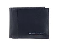 Tommy Hilfiger Men's Genuine Leather Passcase Wallet with Multiple Card Slots, Navy Cambridge, One Size