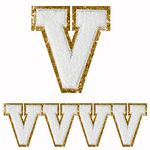 4 PCS Letter Patches, Gold Glitters Patches & White Chenille, Decorative Repair Embroidered Patches Sew On Patches for Clothing Repairing Hats Shirts Shoes Jeans Bags Letter V