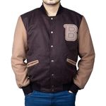 Mens Brown Varsity Letterman Jacket - Letter B Patch Flight Bomber Wool Jacket - L