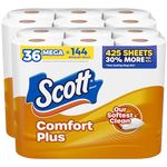 Scott ComfortPlus Toilet Paper, 36 Mega Rolls, 425 Sheets per Roll, Septic-Safe, 1-Ply Toilet Tissue