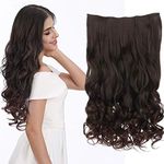 REECHO 18" 1-Pack 3/4 Full Head Curly Wavy Clips in on Synthetic Hair Extensions HE008 Hairpieces for Women 5 Clips 4.0 Oz per Piece - Dark Brown