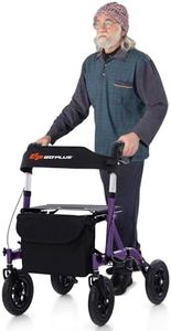 Goplus Rollator Walkers for Seniors with Seat, Foldable Rolling Walker with 9.5” All Terrain Pneumatic Wheel, Supports up to 350 lbs, Heavy Duty Bariatric Rollator Walker for Adult
