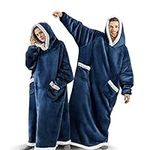 EAHOME Extra Long Hoodie Blanket Sweatshirt 3XL for Women Men 1pcs, Super Warm and Cozy Big Blanket Hoodie, Wearable Flannel Blanket with Sleeves and Pocket Blue