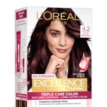 L'Oreal Paris Hair Colour, Radiant At-Home Hair Colour with up to 100% Grey Coverage, Excellence Creme, 4.2 Plum Brown, 72ml+100g