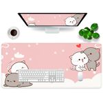 Pink Gaming Mouse Pad Cute Large Mouse Pad 35x15.7x0.12 inch Extra Large Mouse Pad Cat Theme Pink and White Mouse Pad (Cat - 5)