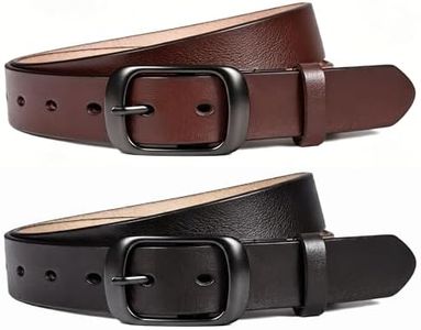 West Leathers [2 Pack Women's Belt Genuine Leather Belts - Classic Pin Buckle Cowhide Waist Belt for Jeans, Dresses, and Casual Outfits (XX-Large: fits waist from 43"-46", 01-Black & Coffee)