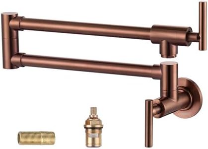 WOWOW Pot Filler Faucet Rose Gold Commercial Wall Mount Stove Faucet, Brass Pot Filler Folding Faucet Over Stove, Kitchen Pot Faucet with Double Joint Swing Arms