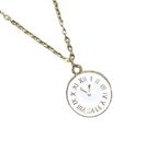 Gold Tone Tiny Clock Pendant Necklace Handmade