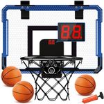 YIFUHH Indoor Mini Basketball Hoop with Electronic Scoreboard - Over The Door Basketball Hoop with 3 Balls, Mini Hoop Door & Wall Office Bedroom Score Basketball Hoop for Kids and Adults