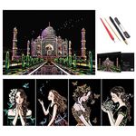 Scratch Art for Adults Kids,Engraving Art Etch Art Scraper Foil Art Paper Holographic Painting Pictures for Adults Kids,Creative Gift Set for Children,Friends,Family,With 4 Tool Set.(Taj Mahal)