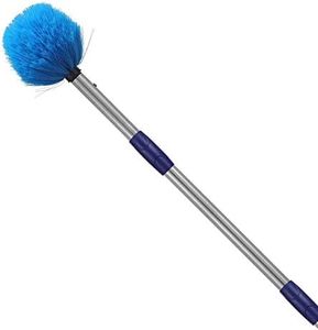 Cobweb Duster with Pole, 4ft Stainless Steel Pole Cobweb Brush with Medium-Stiff Bristles for Walls Beams Shelves Iight Fixtures and Window Screens