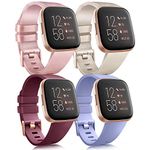 4 Pack Bands Compatible with Fitbit Versa 2 / Fitbit Versa/Versa Lite/Versa SE, Classic Soft Silicone Replacement Wristbands Straps for Fitbit Versa 2 Smart Watch Women Men