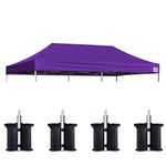 Eurmax USA 10x20 Pop Up Canopy Replacement Canopy Tent Top Cover, Instant Canopy Top Cover ONLY, Choose 30 Colors,Bonus 4PC Pack Canopy Weight Bag (10x20, Purple)