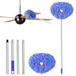 Ceiling Fan Cleaner Duster Reusable Microfiber Ceiling Fan Blade Cleaner Removable Duster with Extension Pole Adjusts 13 to 49.7 Inch for Cleaning Walls Furniture Door Window Top (Blue Pink)