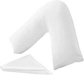 MH Home Extra Firm V Pillow With Pillowcase - Orthopedic Supportive Pillow For Neck, Back & Shoulder - Pregnancy Nursing Support Shaped Pillows - Premium Hollowfiber Filling & Machine Washable