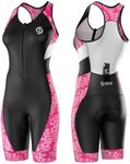 SLS3 Triathlon Suits Women - One Piece Tri Suit Women - Pro Womens Triathlon Suit - Premium Trisuit, No Shelf Bra (Pink Floral & Black, Medium)