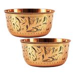 INDIAN ART VILLA Pure Brass Engraved Design Flat Bottom Bowl, Decorative Dinnerware, Tableware and Serveware for Home Hotel Restaurant, Volume-100 ml, Set of 2