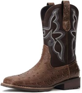 Dixhills Cowboy Boots For Men - Ostrich Western Boot Men's Cowboy Boots With Square Toe | Cowboy Western Boot | Pull-on Boots| Old West Style Embroidered Size 11 Ostrich Brown