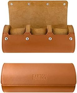 BARTON WATCH BANDS Mens Brown Recycled Leather Watch Roll Case for Travel & Storage - 3-Watch Case to Securely Organize Your Watches at Home and on the Go