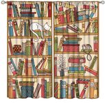 ZhiRain Bookshelf Cat Curtains Nerd Book Lover Kitty Sleeping Library Academics Feline Curtain with Rod Pocket for Bedroom Living Room Decor Drapes Window Treatments 2 Panels Set 84" W X 84" L