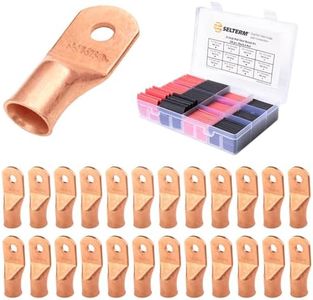 SELTERM 25pcs 4/0 AWG 5/16" Stud Bare Copper Wire Lugs & Large Size 108 Pcs 3:1 Dual Wall Adhesive Line Heat Shrink Tubing Kit 1, 3/4, 1/2, 5/8 Inch Assortment Kit