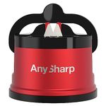 AnySharp Pro Metal Knife Sharpener, Hands-Free Safety, PowerGrip Suction, Sharpens All Kitchen Knives, Ideal for Hardened Steel & Serrated, World's Best, Compact, One Size, Deep Red, Metal