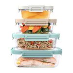 Bentgo Glass Leak-Proof Food Storage Set - 8 Piece Stackable 1-Compartment Meal Prep Containers & Airtight Locking Lids, Reusable, BPA-Free, Microwave, Freezer, Oven, Dishwasher Safe (Coastal Beach)