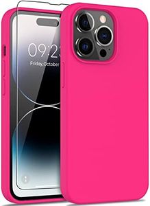 DEENAKIN for iPhone 14 Pro Case with Screen Protector,Soft Liquid Silicone Gel Rubber Bumper Cover for Women Girls,Slim Fit Shockproof Protective Phone Case for iPhone 14 Pro 6.1" Hot Pink