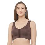 SOIE Women's Nylon Blend Front Closure Full Coverage Non Padded Non Wired Posture Correction Bra (CB-334 Fudge M)