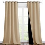 NICETOWN Living Room Completely Shaded Draperies, Privacy Protection & Noise Reducing Black Lined Insulated Window Treatment Curtain Panels for Patio Door (Set of 2 Pcs, W46 x L90, Biscotti Beige)