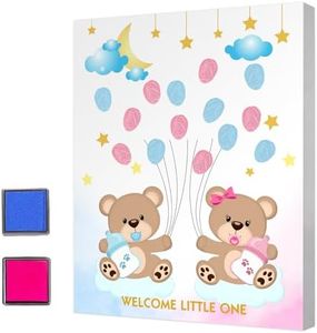Albero delle impronte digitali per la rivelazione del genere per Baby Shower, Gioco di rivelazione del genere dell'orso per baby shower, Ricordo della rivelazione del genere, Decorazione su tela
