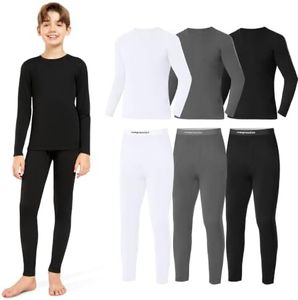 SIMIYA 2 Pack Boys Thermal Underwear Set Fleece Compression Long Johns Kids