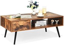 Giantex Coffee Table, Cocktail Table, Mid-Century Modern Accent Table w/ 1 Drawer and Storage Shelf for Living Room, Reception, Easy Assembly, Rustic Brown