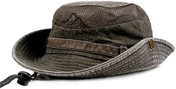 KeepSa Wide Brim Sun Hat for Men/Women - Cotton Embroidery UV Protection Bucket Hat - Mesh Breathable Outdoor Hiking Cap