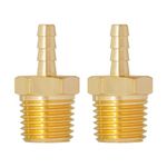 SUNGATOR Hose Barb Fittings 1/8 Inch Barb × 1/4 Inch NPT, Brass Air Hose Barb Fittings, 1/8" Barb to 1/4" NPT Male Hose to Pipe Fitting Adapter Connector, Barbed Air Hose Repair Fitting Kit (2 Pack)