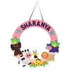 Li'll Pumpkins™ Animal|Jungle Theme Customized|Personalised Felt Name Alphabet Hanging for Kids Room Baby Boy & Girl Room Décor| Door Hanger |Name Plate|Wall Plaque- (Pack of 1, Pink)