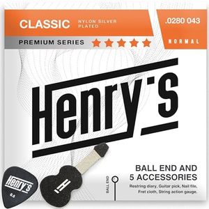 HENRYS Classical Guitar Strings with Ball End - Fast&Easy Restring - Bonus 5 Guitar Accessories - Silver Nylon Guitar Strings for Classical Guitar - Cuerdas Para Guitarra