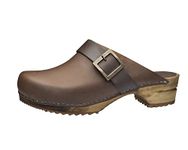 Sanita Urban Mule Clog | Original Handmade Wooden Leather Clog for Women | Sustainable Materials | Antique Brown | 7.5 UK