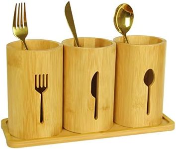 365Home Bamboo Silverware Organizer Countertop, Flatware Caddy, Bamboo Utensil Holder for Party, Kitchen Table, Farmhouse