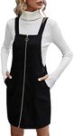 Floerns Women's Corduroy Button Down Pinafore Overall Dress with Pockets Black Solid XL