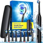 Rotating Electric Toothbrush with Travel Case for Adults, 4 Modes Deep Clean Electric Toothbrush with 8 Brush Heads (2 Types), 25-Days Rechargeable Power and 2 Min Smart Timer