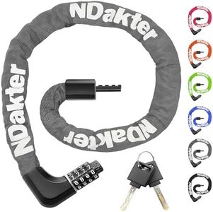 NDakter Upgrade Bike Chain Lock with 4 Digit Combination and 2 Keys, 1.64/2.3/3.2/4.28 Ft Heavy Duty Anti-Theft Bicycle Lock, 2 Ways to Unlock High Security Scooter Locks for Ebike, Escooter, Door