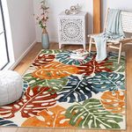 Wonnitar Monstera Colorful 3x5 Rug,Washable Tropical Leaf Entry Rug Indoor,Non-Slip Living Room Throw Carpet,Non-Shedding Low Pile Abstract Forest Floor Rug for Bedroom Kitchen Bathroom