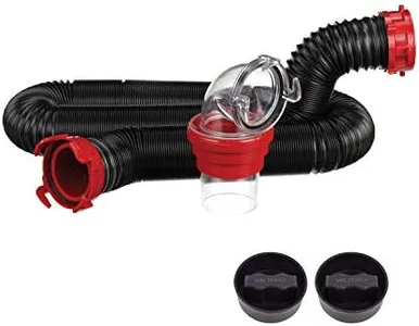 Valterra 15-Foot Dominator RV Sewer Hose Kit, Universal Sewer Hose for RV Camper, Includes 15-Foot Hose with Rotating Fittings, 90 Degree ClearView Sewer Adapter, and 2 Drip Caps