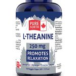 PURE NORTH NATURALS L-Theanine 250mg - Mood & Relaxation Support, 75 Veggie Capsules - Pressure Relief & Blood Pressure Aid, Made in Canada