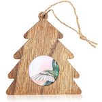 Christmas Tree Ornaments, Wood Photo Frame Hanging Decorations (4.5 in, 6 Pack)