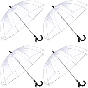 Jexine 4 Pcs Kid's Clear Bubble Umbrella Transparent Umbrella with an Easy Grip Handle Windproof Stick Umbrellas with Whistle for Toddler Kids Boys and Girl Ages 3-7