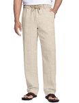 COOFANDY Men's Casual Linen Summer Pants Elastic Waist Drawstring Lounge Trousers (Khaki, XL)